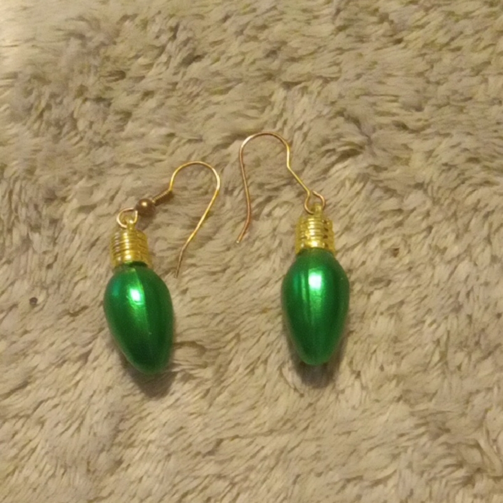 Green and Gold Light Bulb Earrings